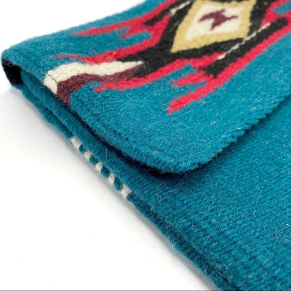 Turquoise Chimayo Style Wool Clutch Purse - Picture 5 of 13